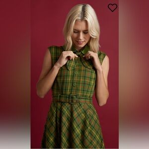 ModCloth Green Plaid My Happy Thought Peter Pan Collar Button Dress Twee Preppy